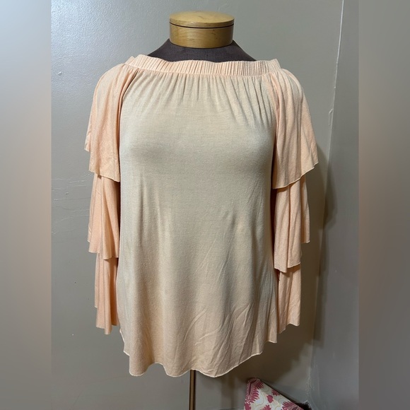 Soft Surroundings Off Shoulder Tiered Sleeves  Blouse Size M Petite Orange - Picture 1 of 8